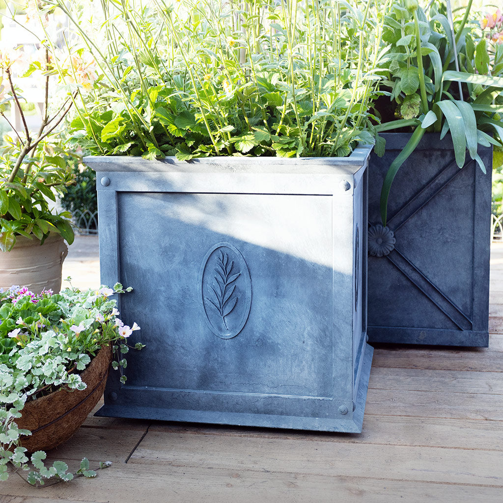 large square planting pots Tuscan Zinc Metal Planter | Decorative Planters