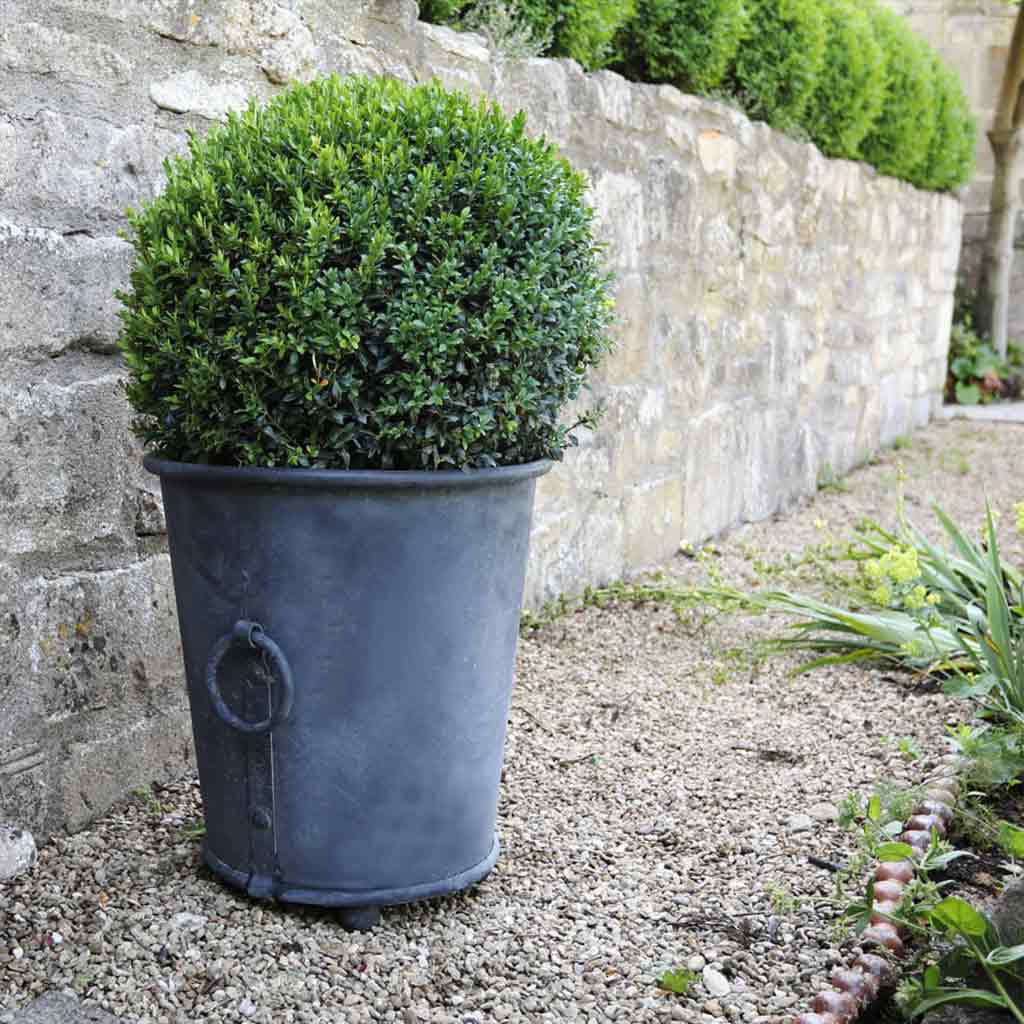 metal pot planter Round Aged Zinc Metal Planter | English Design | 17" Diameter | Aged Galvanized Steel