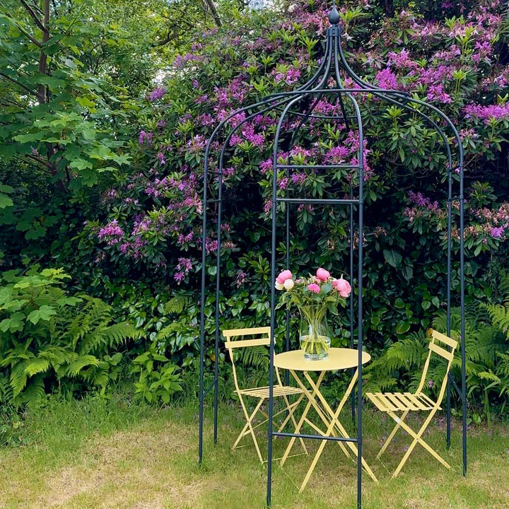 Gothic Garden Gazebo with Lattice Panels | English-Designed | Galvanized Steel | Matte Black Finish | (W)9ft 10