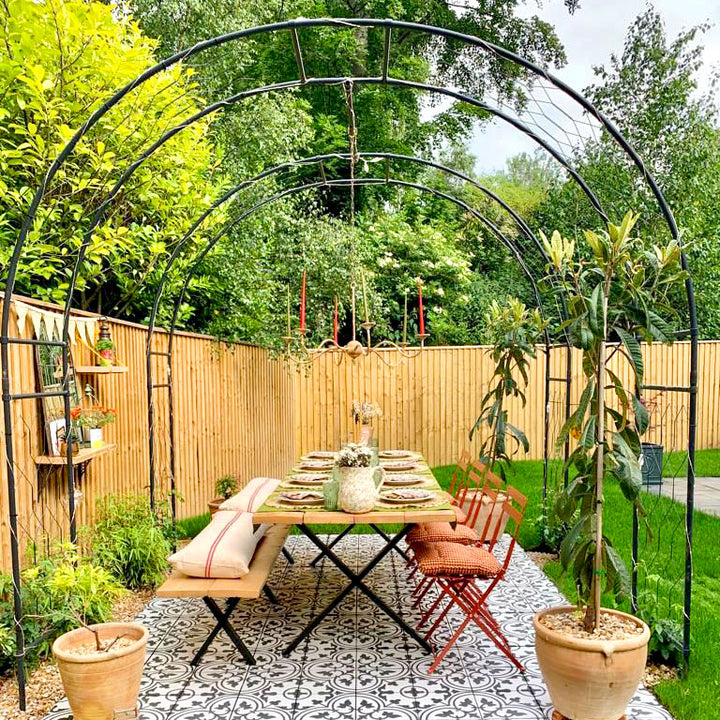round wood trellis Round Garden Arch | English-Designed | Galvanized Steel | UV-Resistant Matte Black Finish | (W)3 ft 11" × (H)6 ft 10" × (D)1 ft 5"